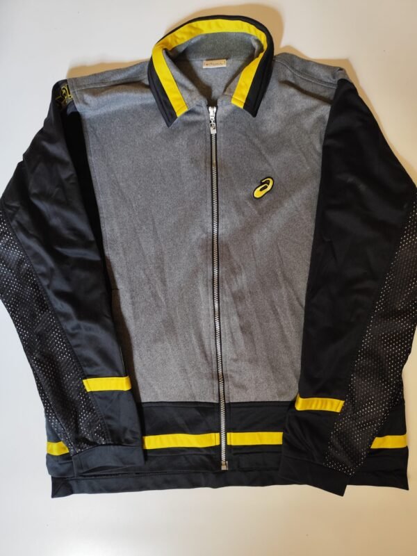 Asics Track Jacket with a Tiny Hole in the Back - Size Large, Grey, Black & Yellow